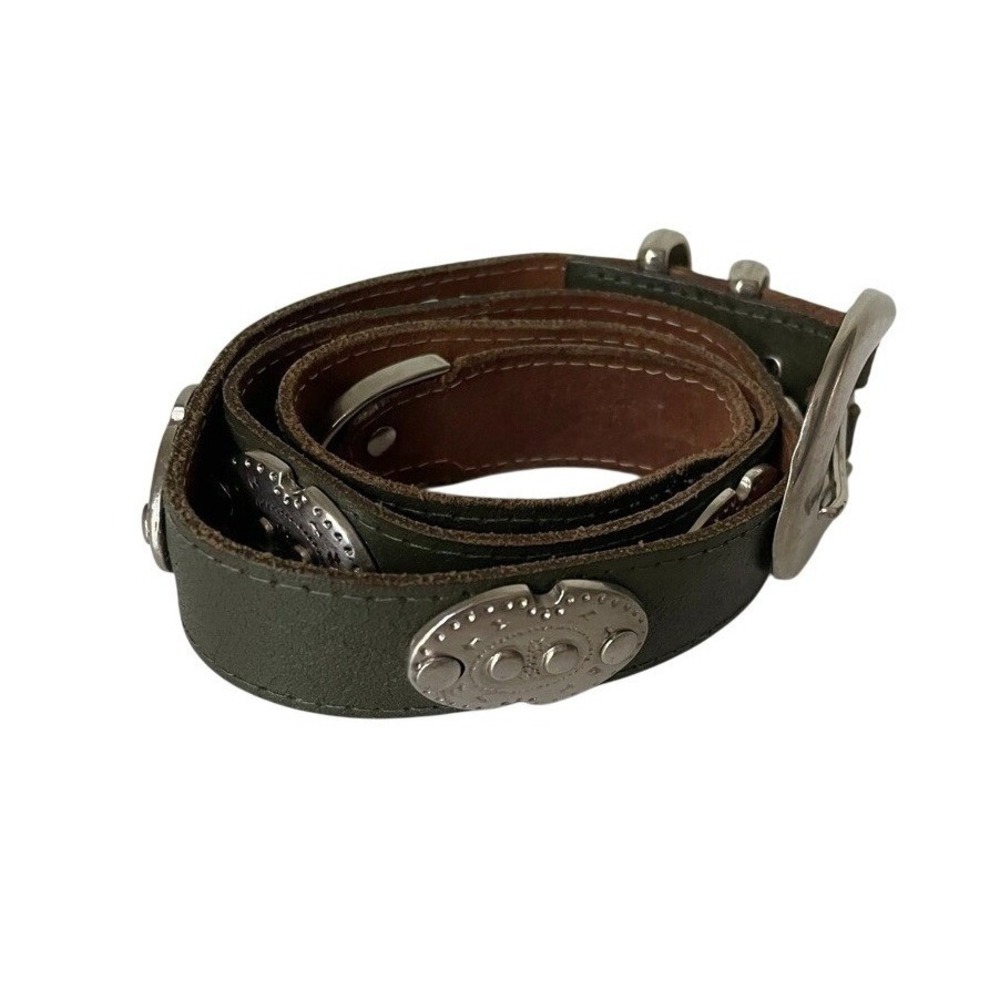 AXCESS Dark Green Genuine Leather Western Concho Belt Small Y2K Silver Tone